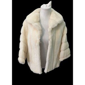 Vintage Regina Glenara By Glenoit Faux Fur Jacket Wrap Cream Short Sleeve OS USA